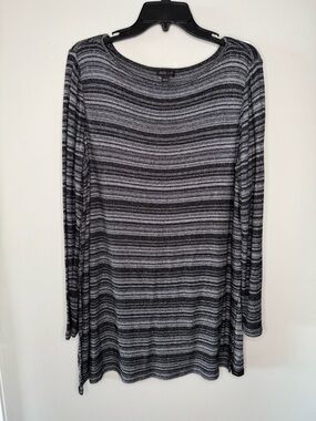 J Jill Wearever Collection Grey Striped Lightweight Rayon Knit Top Shirt Size L